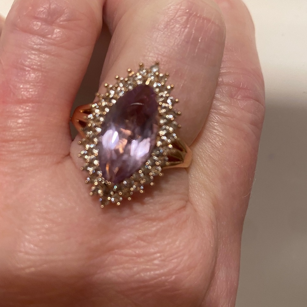 New Rosa  de France African marquise Amethyst  18 k GP Ring 8